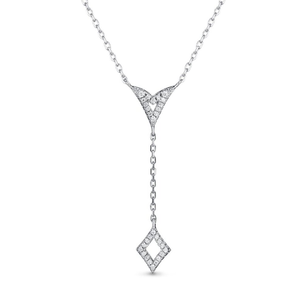 Stamped 925 Sterling silver Drop Dangle Y rhombus Diamond shaped Necklace